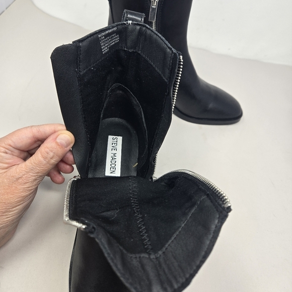 Steve Madden Ruthy Ankle Boots Sz 7.5M Black Leather Oversized Heel Double Zip - Picture 10 of 11